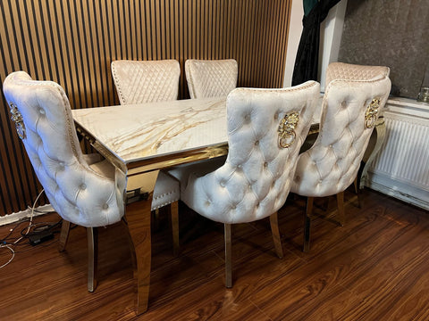 Kata Gold Louis Dining Table With Cream Gold LK Victoria Chairs