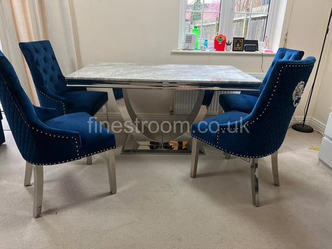 Grey Arial Dining Table With Navy Majestic Chairs