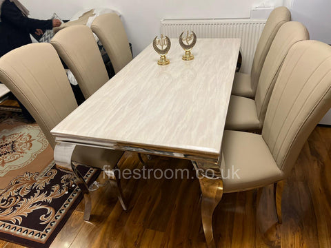 Cream Louis chrome Dining Table with Cream Leather Armenia Chairs