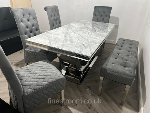 Grey Arial Dining Table With DG Sofia Chairs & Majestic Bench