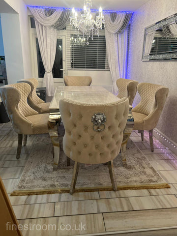 Cream Louis Chrome Dining Table with Mink Valentino Chairs