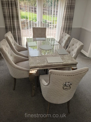 Grey Louis Chrome Dining Table With Light Grey Majestic Chairs