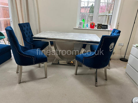 Grey Arial Dining Table With Navy Majestic Chairs