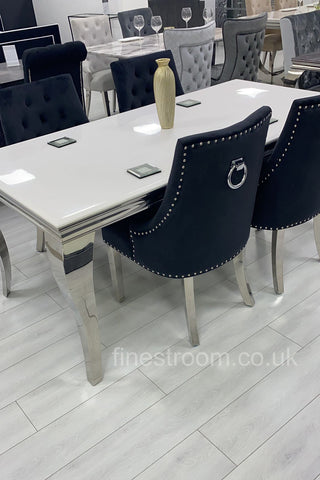 White Louis Dining Table With Black Valencia Chairs