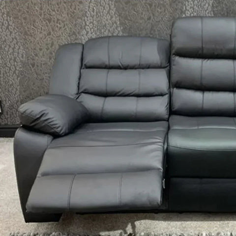 Roma Leather Recliner Sofa 2+2 Seater With Cup Holder Black/Grey