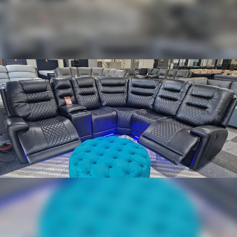 Halifax Leather Electric Recliner Corner Sofa (Black,Grey,Beige)-USB Ports/LED LIGHTS/CUP HOLDERS
