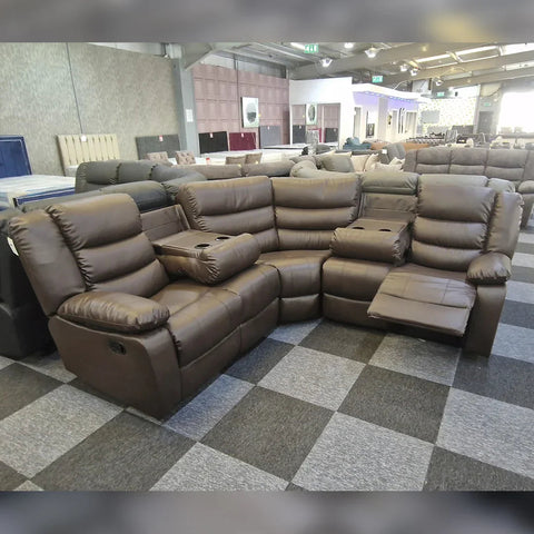 Roma Leather Recliner Corner Sofa (Black/Grey/Brown)