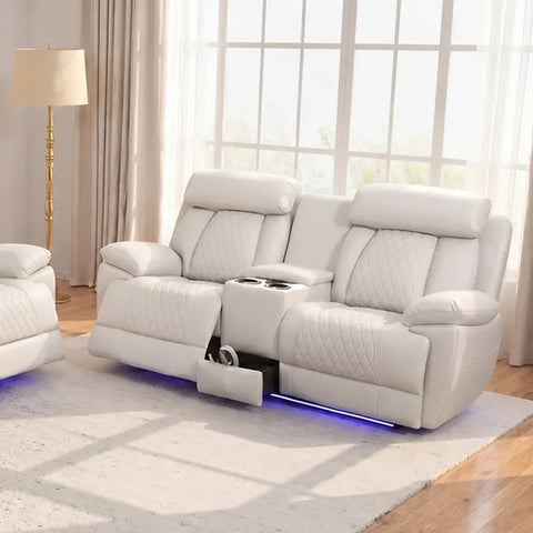Carlisle Leather Electric Recliner 3+2 Seater Sofa Set with LED Lights, Cooling Cup Holders, USB-C Charging Ports & Storage Console