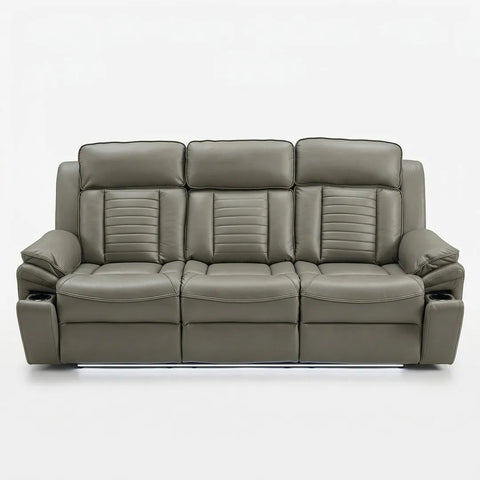 Savilla Electric Leather Recliner Sofa Set – 3+2 Seater with Cup Holders, USB & Type-C Charging Ports, LED Lighting & Wireless Charging, Black & Grey