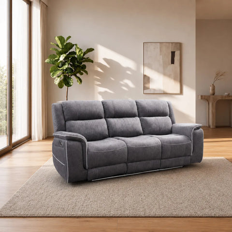 Hannah Grey Microfibre Electric Recliner 3+2 Seater Sofa Set with USB Charging, LED Lights & Bluetooth Speakers