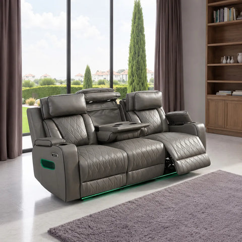 Osman Smart Leather Electric Recliner 3+2 Seater Sofa Set with Wireless Charging, USB-C Ports, Bluetooth Speakers, RGB LED Lighting & Electric Headrests