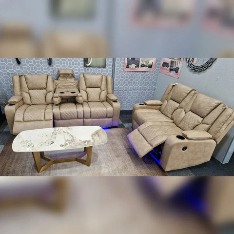 Orlando Electric Recliners 3+2 Seater Leather Sofa (Brown, Moche) /LED LIGHTS/WIRELESS CHARGER