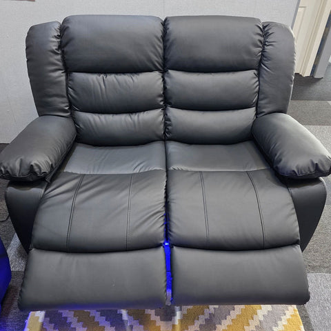 Roma Leather Electric Recliner Sofa 3+2 Seater – USB Ports, LED Lights & Cup Holders | Black/Grey
