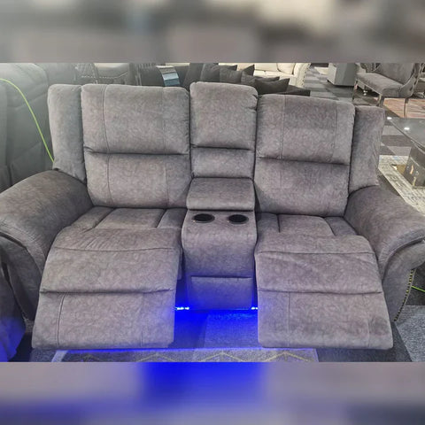 Berlin Fabric Electric Recliner Sofa Set – 2+2 Seater, Grey with Cup Holders & LED Lights