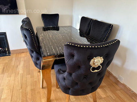 Black Gold Louis Dining Table With Black Gold LK Victoria Chairs