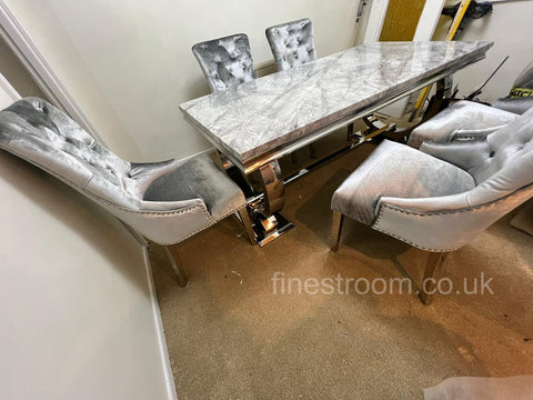 Grey Ariana Dining Table With Light Grey Isabelle Chairs