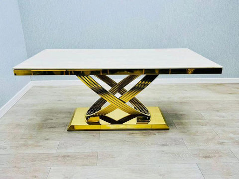 Cream Gold Elina Table With Cream Gold Vienna Chairs
