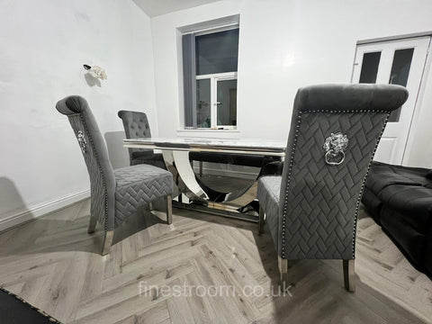 Grey Arial Dining Table With DG Sofia Chairs & Majestic Bench