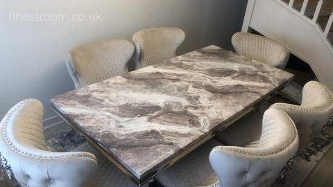 Beige Arial Dining Table With Mink Valentino Chairs