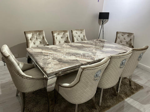 Beige Louis Dining Table With Mink Shimmer Majestic Chairs