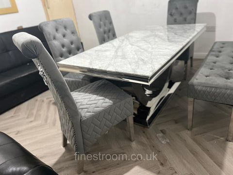 Grey Arial Dining Table With DG Sofia Chairs & Majestic Bench