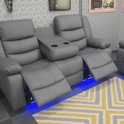 Roma Leather Electric Recliner Sofa 3+2 Seater – USB Ports, LED Lights & Cup Holders | Black/Grey