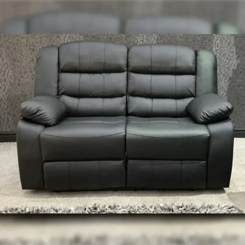Roma Leather Recliner Sofa 2+2 Seater With Cup Holder Black/Grey