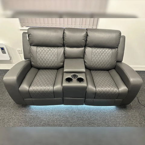Texas Leather Electric Recliner Sofa Set 3+2 Seater with Cup Holders, LED Lights, Storage, USB Charging Ports, Type-C Charging & Wireless Charging (3+2 Seater, Black & Grey)