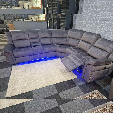 Berlin Fabric Electric Recliner Corner Sofa Grey