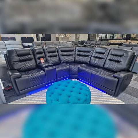 Halifax Leather Electric Recliner Corner Sofa (Black,Grey,Beige)-USB Ports/LED LIGHTS/CUP HOLDERS