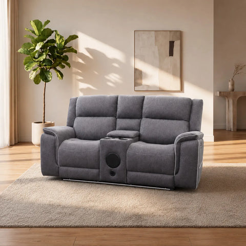 Hannah Grey Microfibre Electric Recliner 3+2 Seater Sofa Set with USB Charging, LED Lights & Bluetooth Speakers