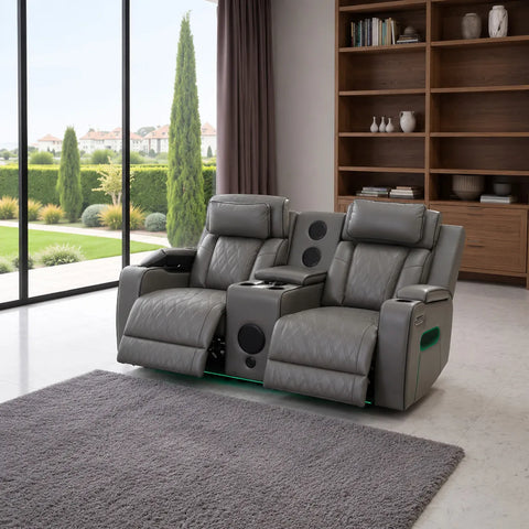 Osman Smart Leather Electric Recliner 3+2 Seater Sofa Set with Wireless Charging, USB-C Ports, Bluetooth Speakers, RGB LED Lighting & Electric Headrests