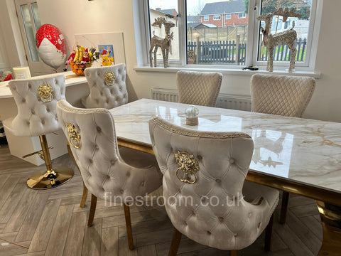 Kata Gold Louis Dining Table With Cream Gold LK Victoria Chairs