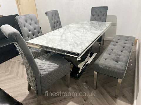 Grey Arial Dining Table With DG Sofia Chairs & Majestic Bench