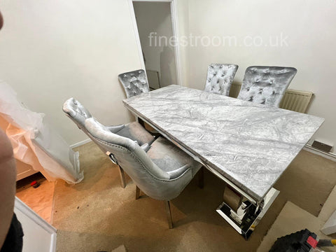Grey Ariana Dining Table With Light Grey Isabelle Chairs