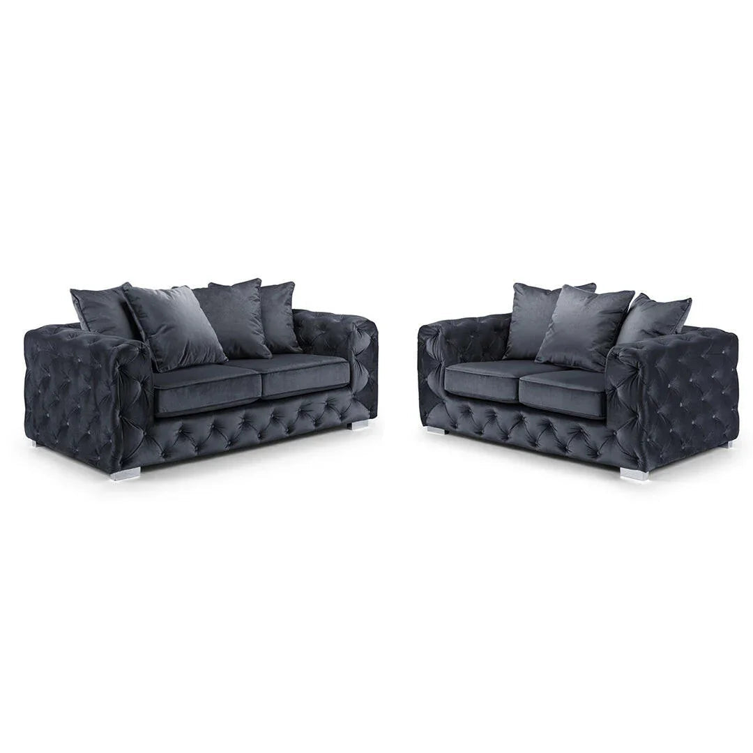 Ashton Range Chesterfield Sofa Set 3+2 Seater Belgravia Grey Plush Velvet