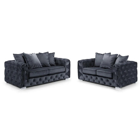 Ashton Range Chesterfield Sofa Set 3+2 Seater Belgravia Grey Plush Velvet