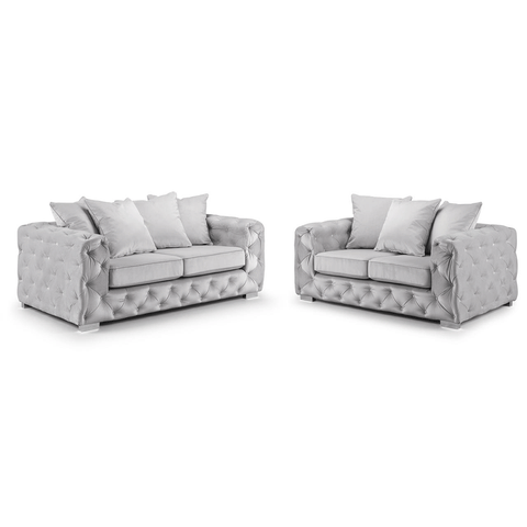 Ashton Range Chesterfield Sofa Set 3+2 Seater Silver Plush Velvet
