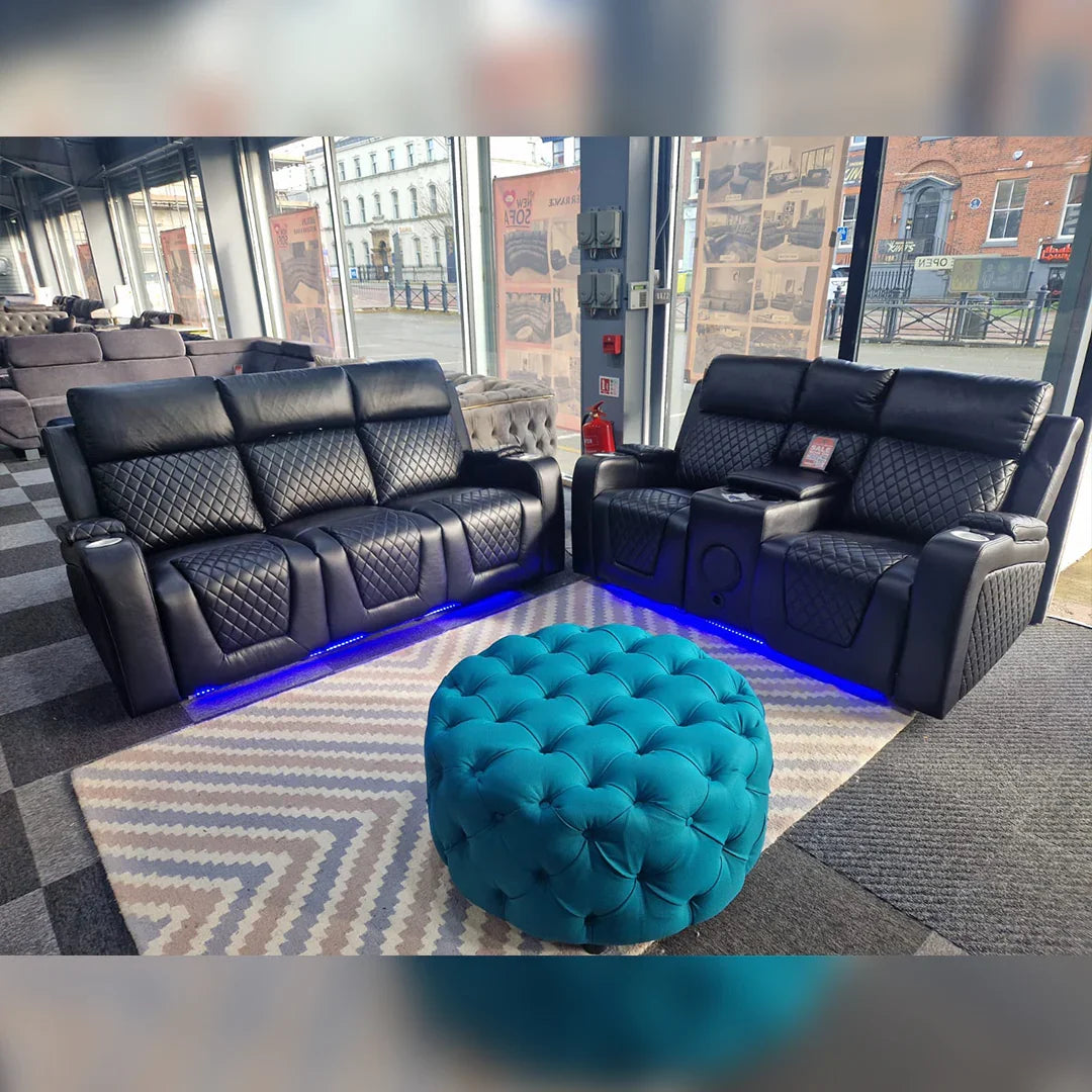 Florida Electric Recliners 3+2 Seater Leather Sofa (Black, Grey, Brown) Bluetooth Speakers/LED LIGHTS/USB Ports