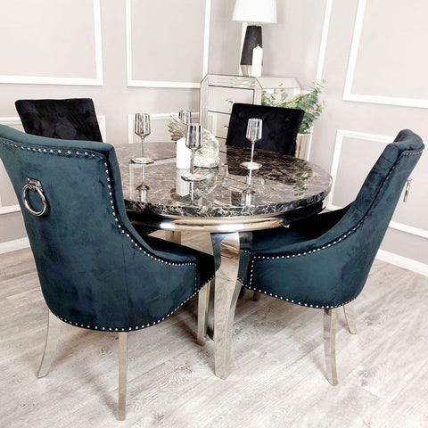 Black Round Louis Table with 4 Black Duke Chairs