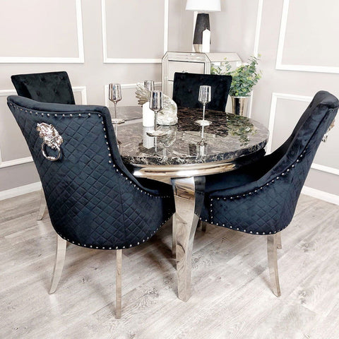 Black Round Louis Table with 4 Black Majestic Chairs