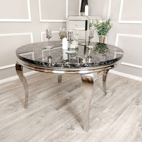 Black Round Louis Table with 4 Black Majestic Chairs