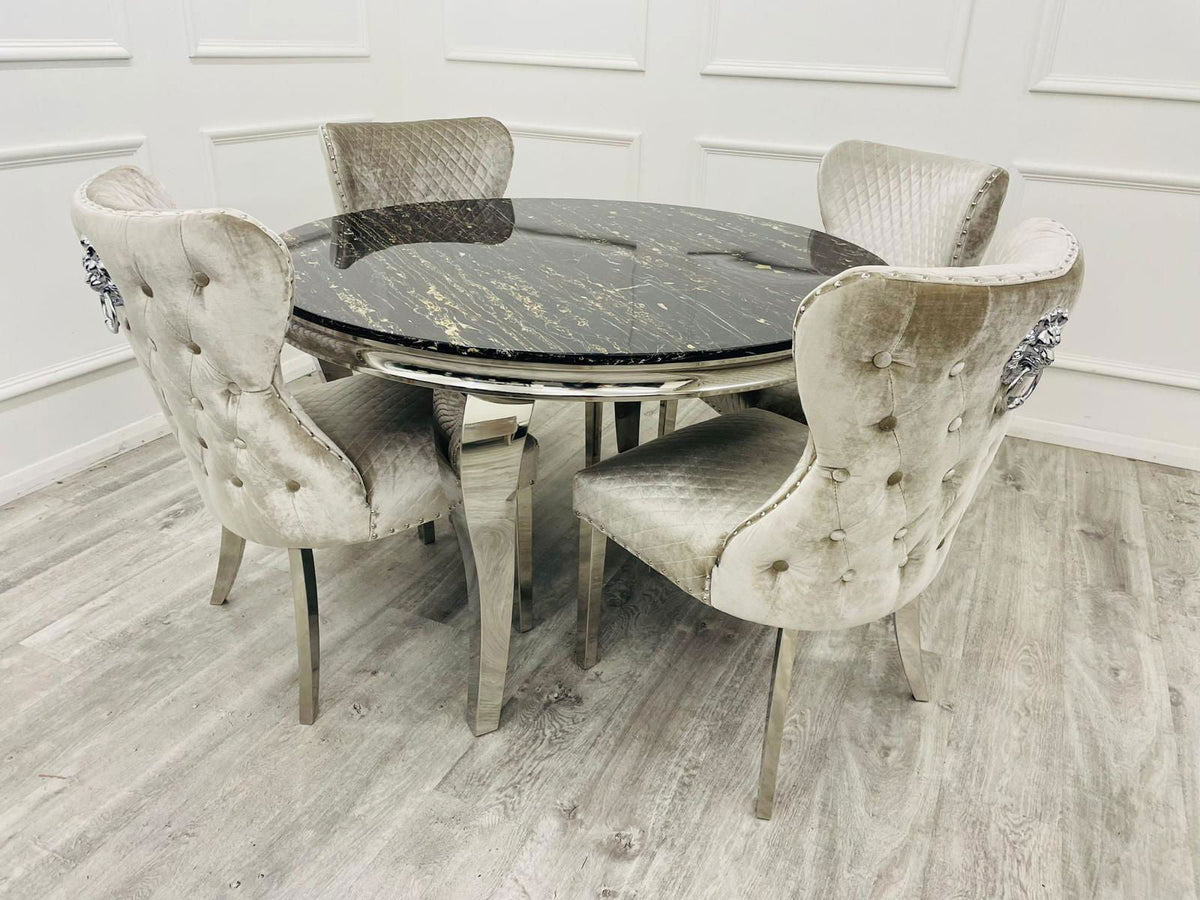 Black Round Louis with 4 x Beige Shimmer Valentino Chairs