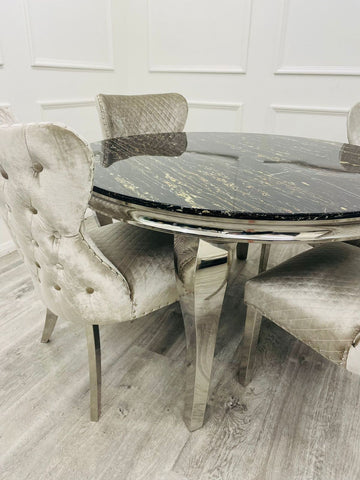 Black Round Louis with 4 x Beige Shimmer Valentino Chairs