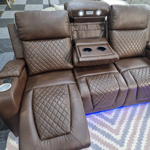 Florida Electric Recliners 3+2 Seater Leather Sofa (Black, Grey, Brown) Bluetooth Speakers/LED LIGHTS/USB Ports