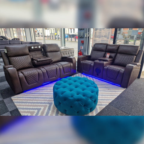 Florida Electric Recliners 3+2 Seater Leather Sofa (Black, Grey, Brown) Bluetooth Speakers/LED LIGHTS/USB Ports