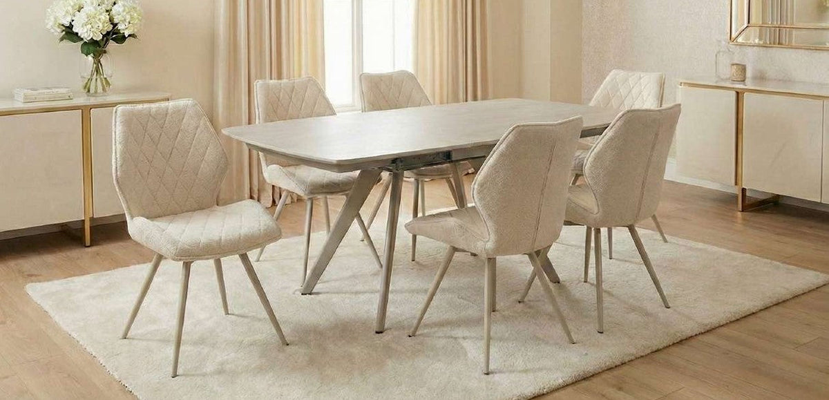 Cambridge Beige Sintered Stone Extendable Table With Cambridge Beige Chairs