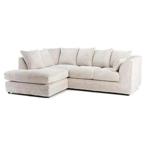 Dylan Jumbo Cord 4 Seater Fabric Corner Sofa In Grey Right Hand Corner / Coffee