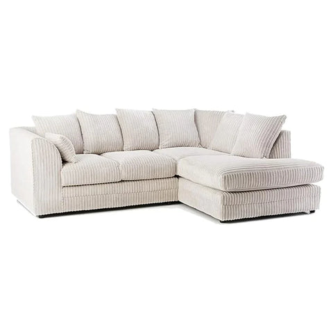Dylan Jumbo Cord 4 Seater Fabric Corner Sofa In Grey Right Hand Corner / Coffee