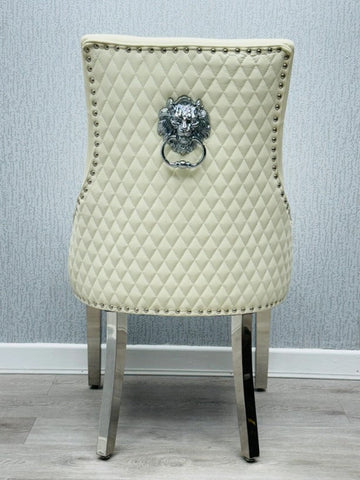 Beige Louis Dining Table With Cream Leather Majestic Chairs